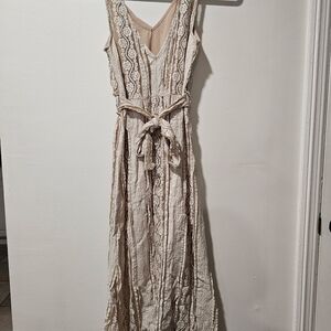 Elegant Cream Lace Maxi Dress